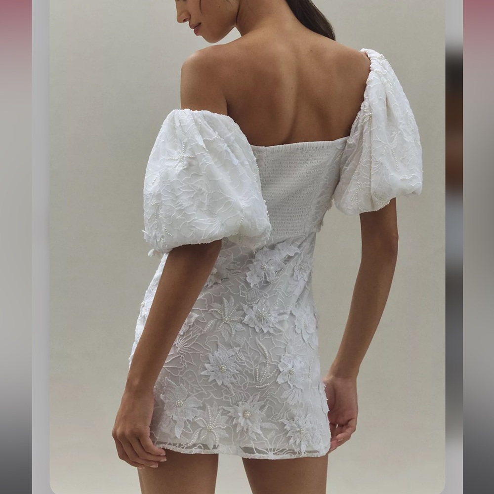 Anthro BHLDN 3D Floral Removable Puff-Sleeve Mini Dress size M Reception dress - Picture 2 of 12